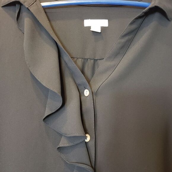 J. JILL Ruffle Front Semi-Sheer Button-down Blouse - Picture 3 of 7